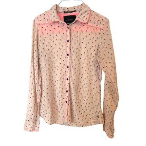Maison Scotch Pink Palm Tree Patterned Button Blouse Size 2